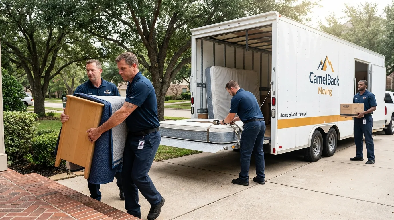 Crew loading residential truck for cross-state move from Owatonna, MN